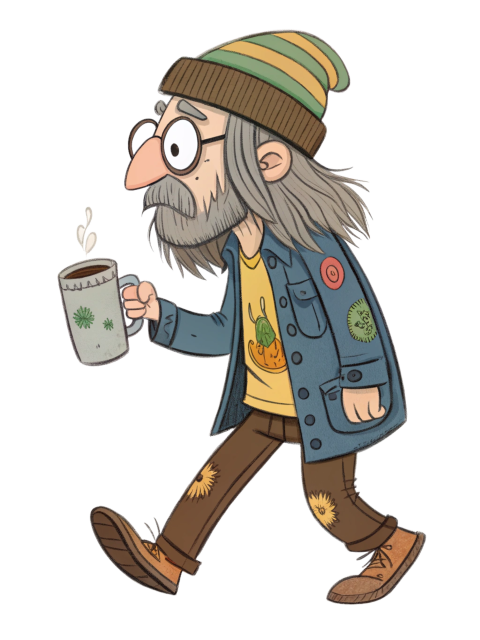 Cartoon illustration of a homeless man png)