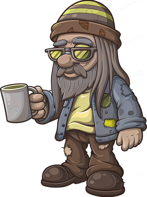 Cartoon illustration of a homeless man png