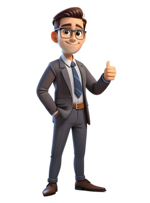 Cartoon Character in Business Suit Giving a Thumbs Up Gesture