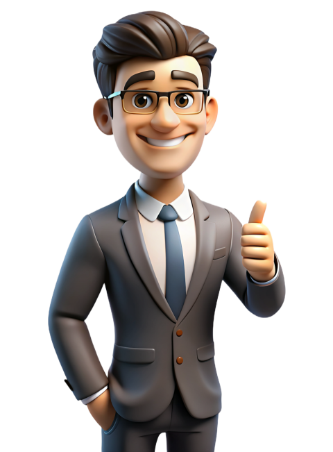 Cartoon Character in Business Suit Giving a Thumbs Up Gesture