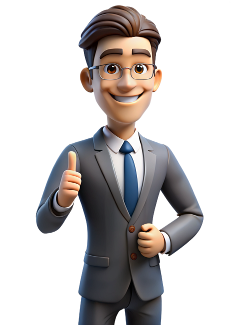 Cartoon Character in Business Suit Giving a Thumbs Up Gesture