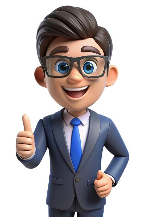 Cartoon Character in Business Suit Giving a Thumbs Up Gesture