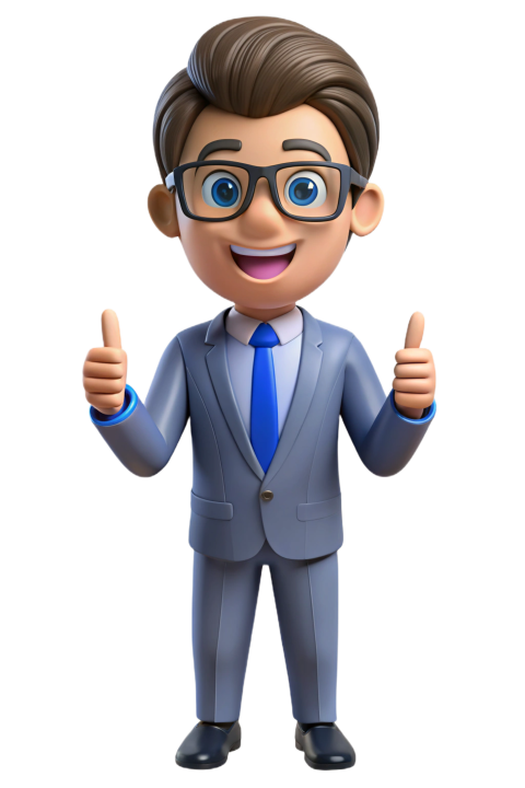 Cartoon Character in Business Suit Giving a Thumbs Up Gesture