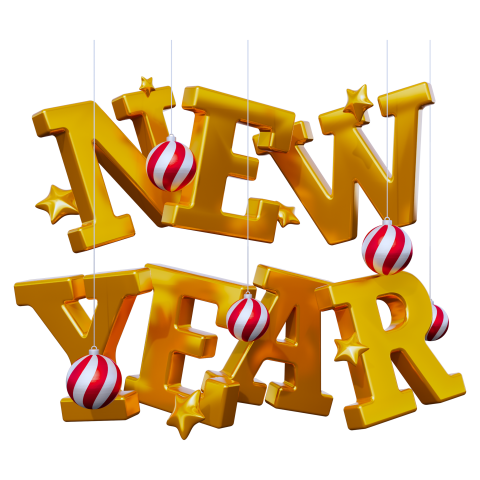Happy New Year Golden 3D Text PNG