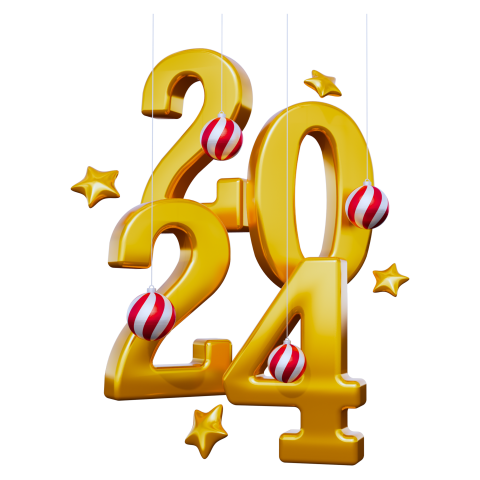 2024 3D Golden Text PNG