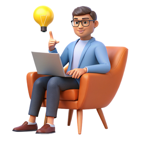 Professional Cartoon Character Working With Laptop