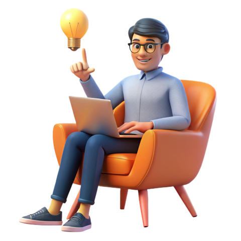 Professional Cartoon Character Working With Laptop