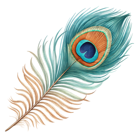 Peacock Feather with Stunning Colors on Transparent Background