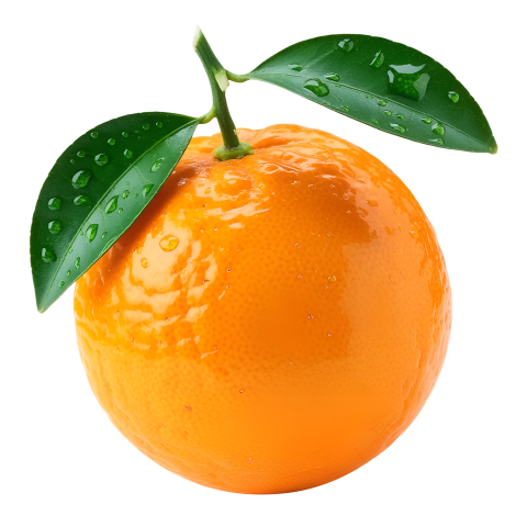 Fresh Orange Fruit with Green Leaves on Transparent Background