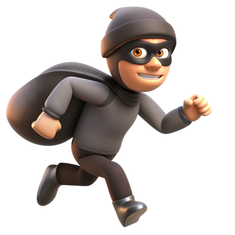 A thief running in a black mask on his face