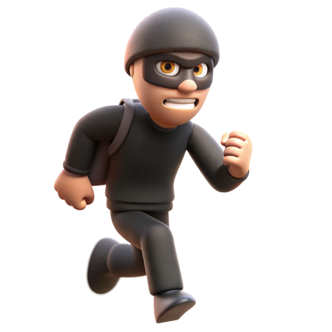 A thief running in a black mask on his face