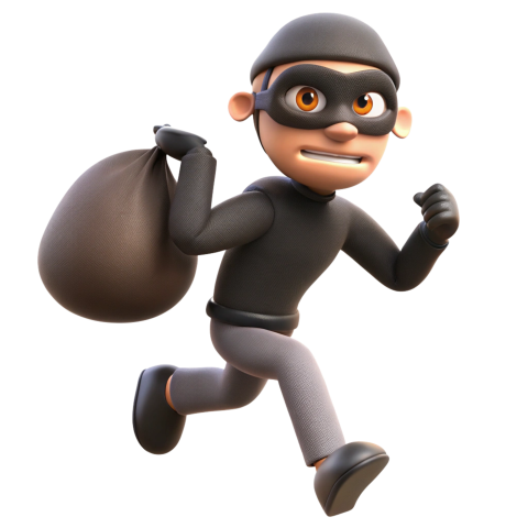 A thief running in a black mask on his face