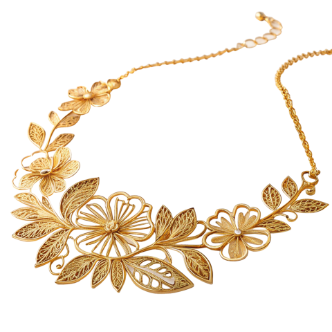 Golden floral necklace png