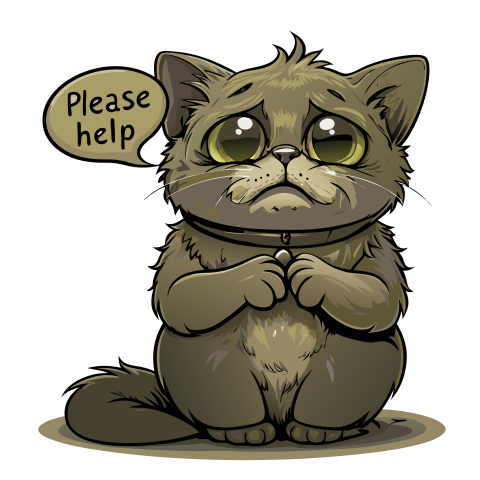 Cartoon Cat Looking Sad with a Plea for Help