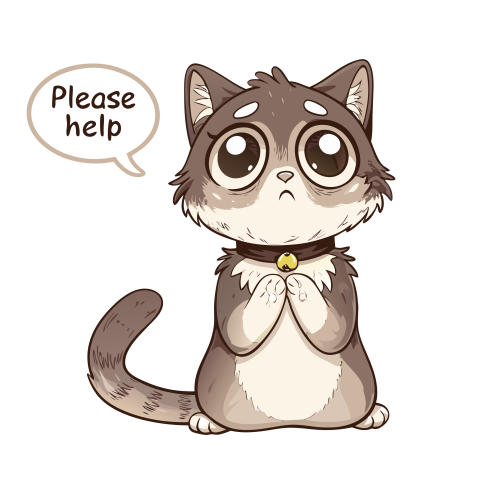 Cute Cartoon Cat Looking Sad with a Plea for Help