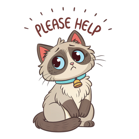 Cute Cartoon Cat Looking Sad with a Plea for Help