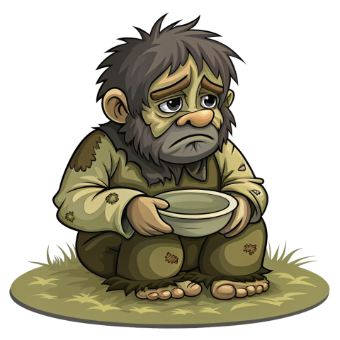 Cartoon Illustration of a Beggar Png Image