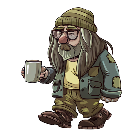 Cartoon illustration of a homeless man png