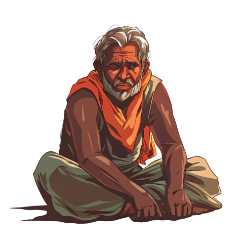 Poor homeless old man cartoon illustration png