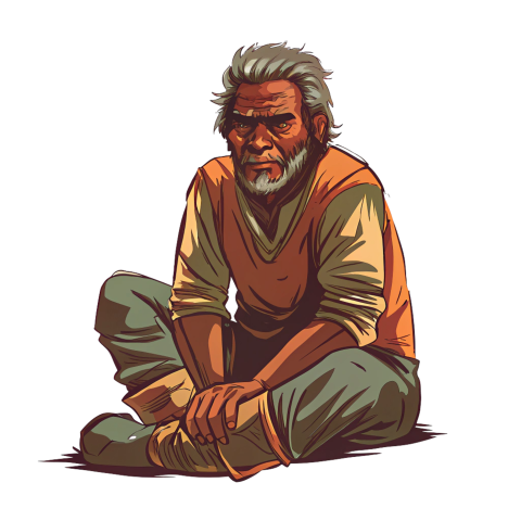 Poor homeless old man cartoon illustration png