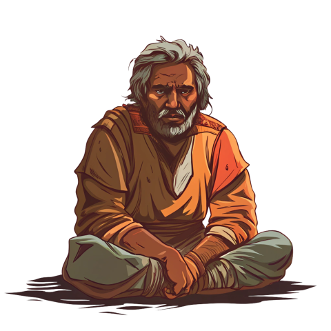 Poor homeless old man cartoon illustration png