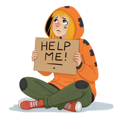 Young Lady Cartoon Holding a Help Sign png