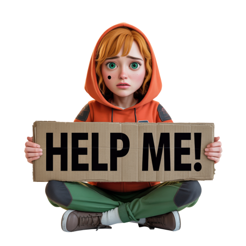 Young Lady Cartoon Holding a Help Sign png
