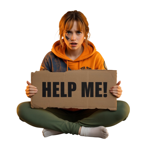 Young Woman Holding a Help Sign png