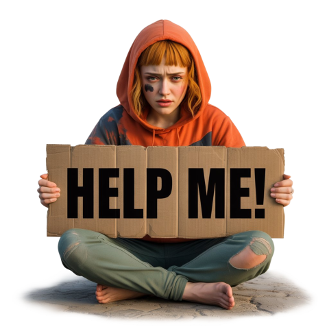 Young Woman Cartoon Holding a Help Sign png