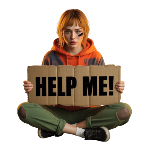 Young Woman Cartoon Holding a Help Sign png