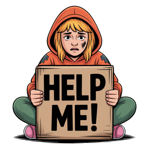 Young Lady Cartoon Holding a Help Sign png