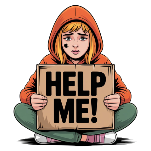 Young Lady Cartoon Holding a Help Sign png