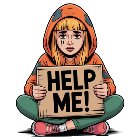 Young Lady Cartoon Holding a Help Sign png