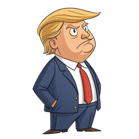 Cartoon Character of Donald Trump Standing Confidently