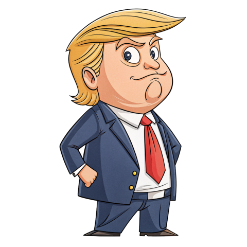 Cartoon Character of Donald Trump Standing Confidently