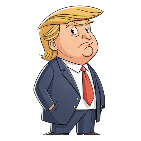 Cartoon Character of Donald Trump Standing Confidently