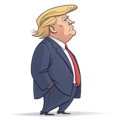 Cartoon Character of Donald Trump Standing Confidently