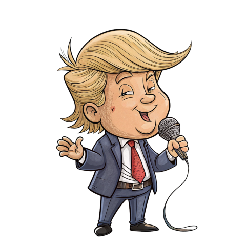 Donald Trump Cartoon Character Holding a Microphone