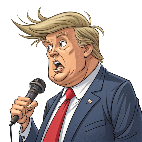 Donald Trump Cartoon Character Holding a Microphone