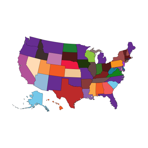 Coded Map of the United States Showing Regional Divisions