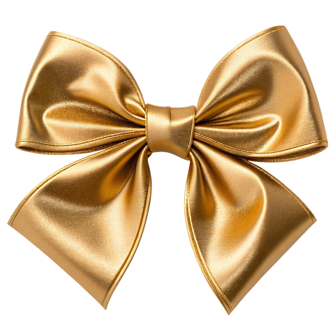 Elegant Golden Satin Bow on Transparent Png