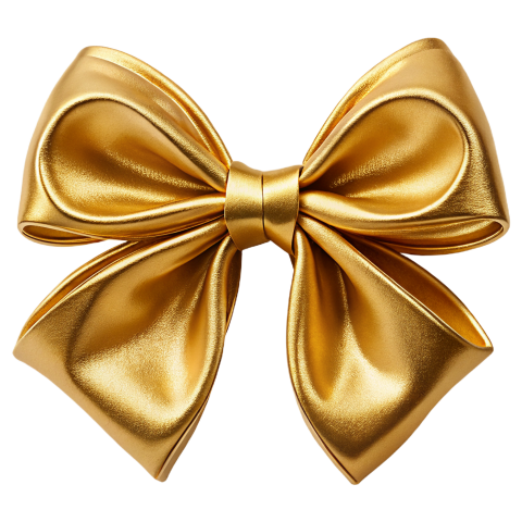 Elegant Golden Satin Bow on Transparent Png