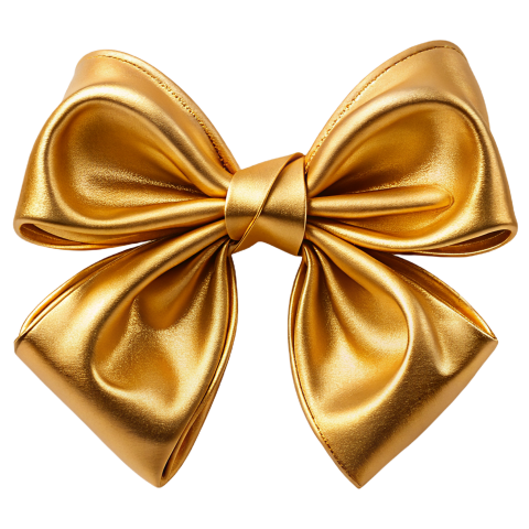 Elegant Golden Satin Bow on Transparent Png