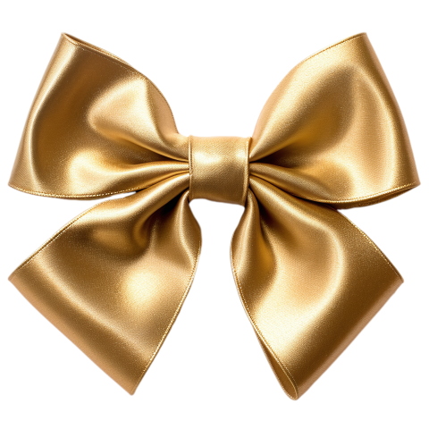 Elegant Golden Satin Bow on Transparent Png