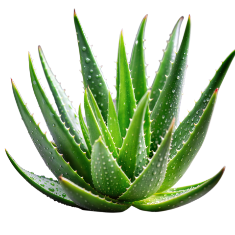 Green Aloe Vera Plant Leaves on Transparent Background