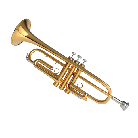 Golden Trumpet Instrument on Transparent background