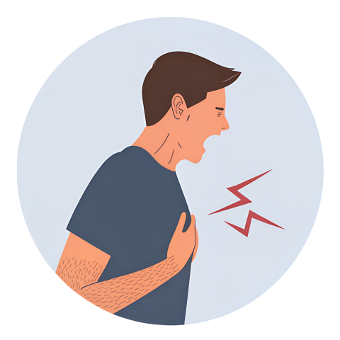 Man Experiencing Chest Pain with Health Risk Indicators Illustrating Discomfort