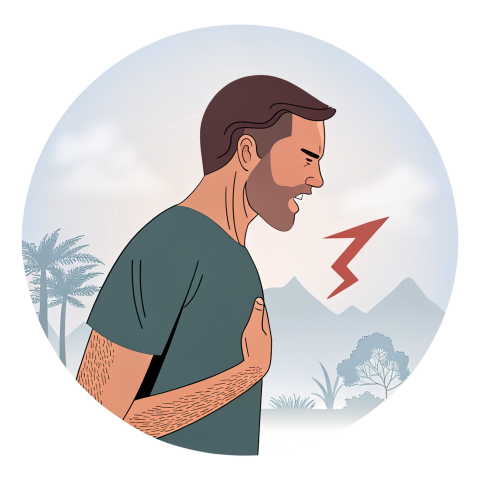 Man Experiencing Chest Pain with Health Risk Indicators Illustrating Discomfort