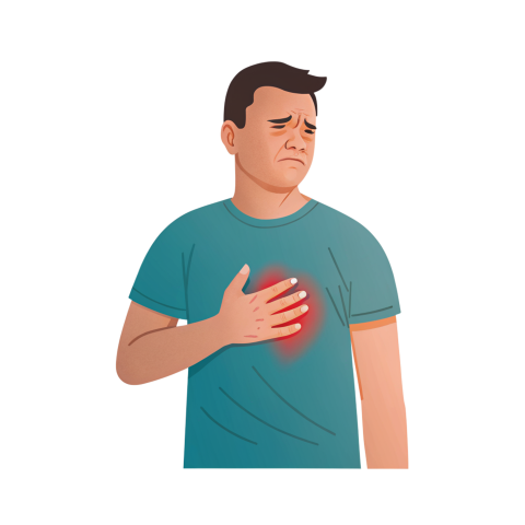 Man Experiencing Chest Pain with Health Risk Indicators Illustrating Discomfort